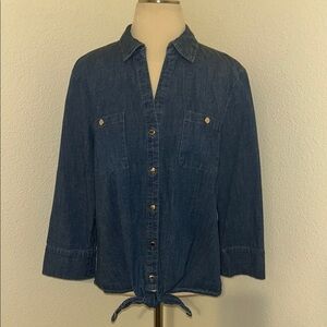 Anne Klein Indigo Denim Shirt L Large 12 14